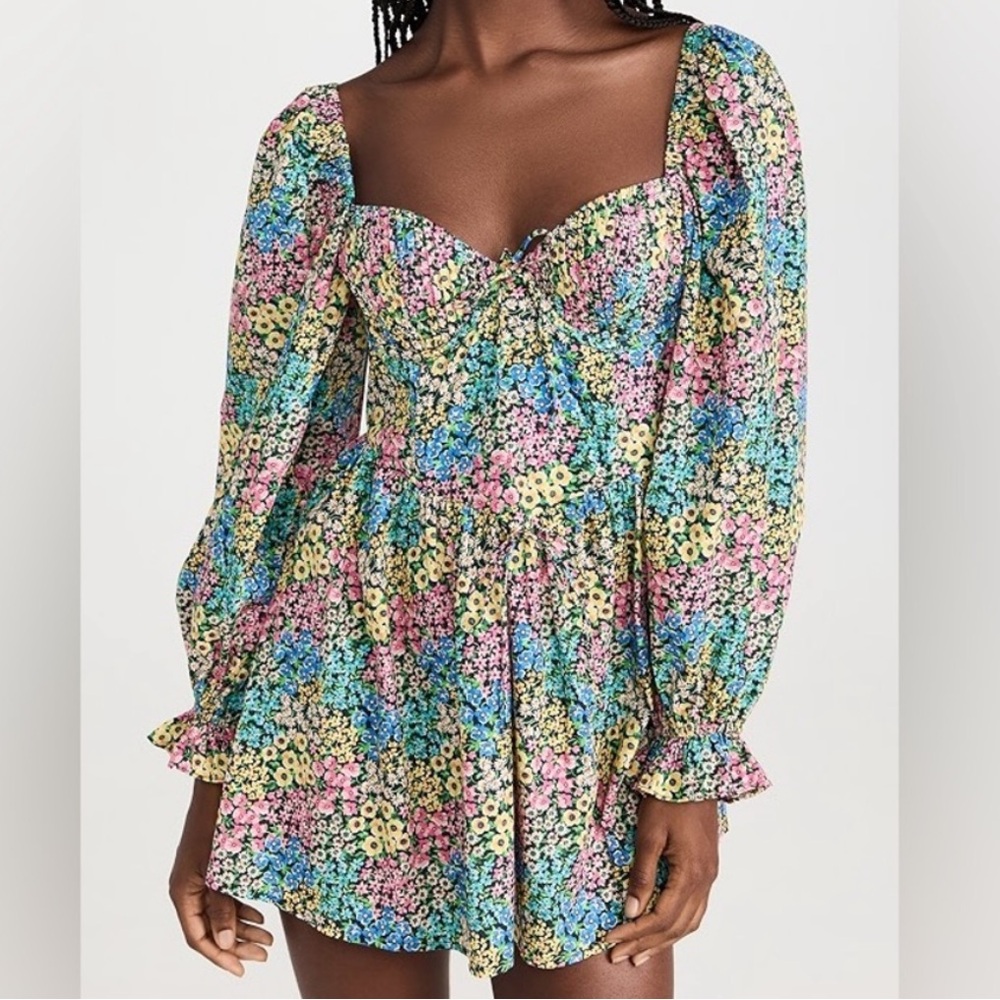 For Love & Lemons Ruth Mini Dress Rainbow Floral Multicolor Extra Small